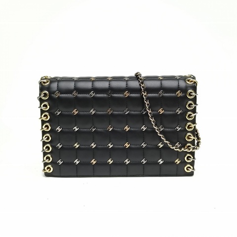 CHANEL 黑色羊皮23開金扣雙C滿Logowoc鏈條包