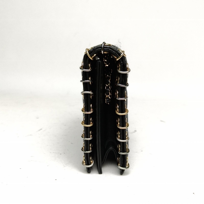 CHANEL 黑色羊皮23開金扣雙C滿Logowoc鏈條包-1