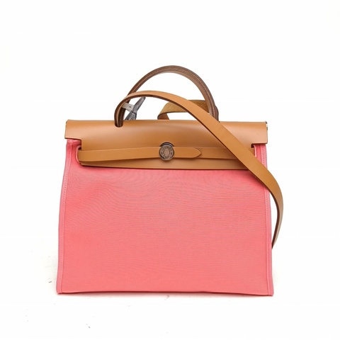HERMES Herbag31新唇膏粉帆布/牛皮A刻銀扣