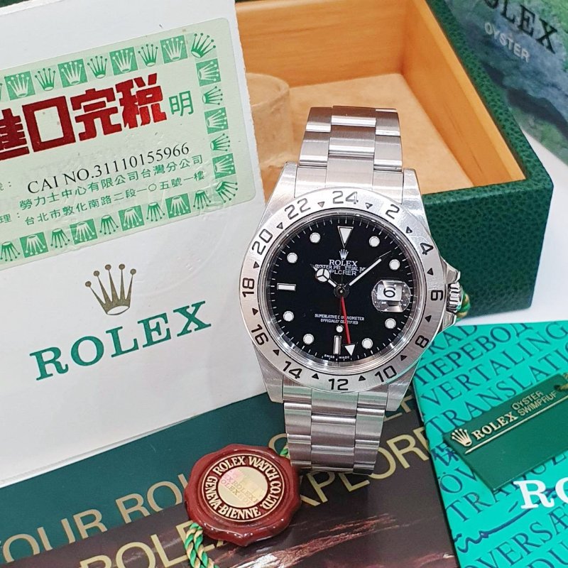 【大眾名錶】ROLEX 勞力士 16570 Explorer ll 探險家二號 黑面紅針 2002/04全配 台灣AD 大眾名錶B1227-1