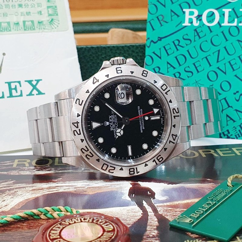 【大眾名錶】ROLEX 勞力士 16570 Explorer ll 探險家二號 黑面紅針 2002/04全配 台灣AD 大眾名錶B1227-2
