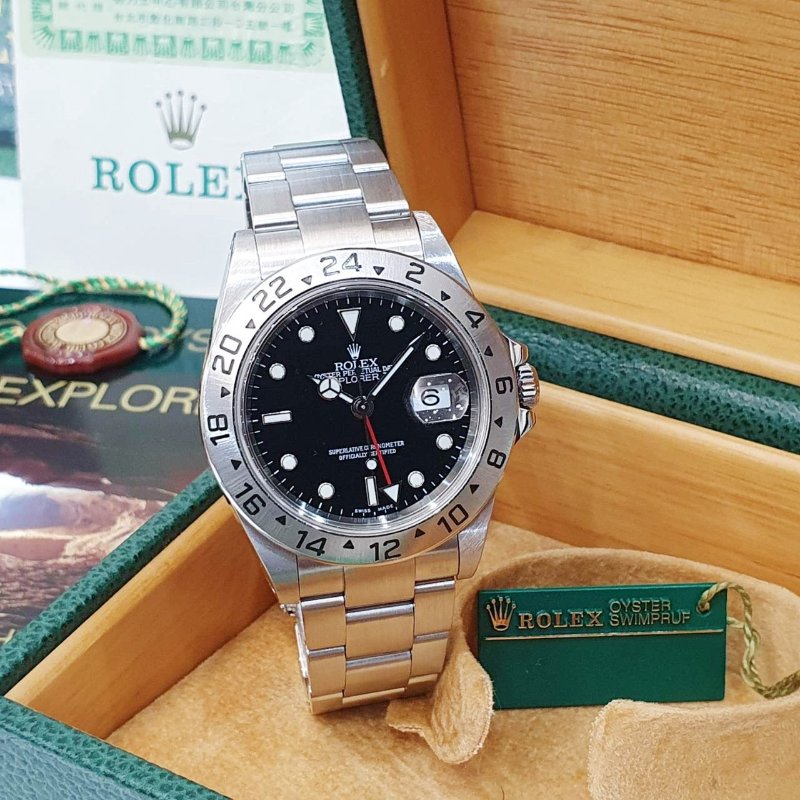 【大眾名錶】ROLEX 勞力士 16570 Explorer ll 探險家二號 黑面紅針 2002/04全配 台灣AD 大眾名錶B1227-3