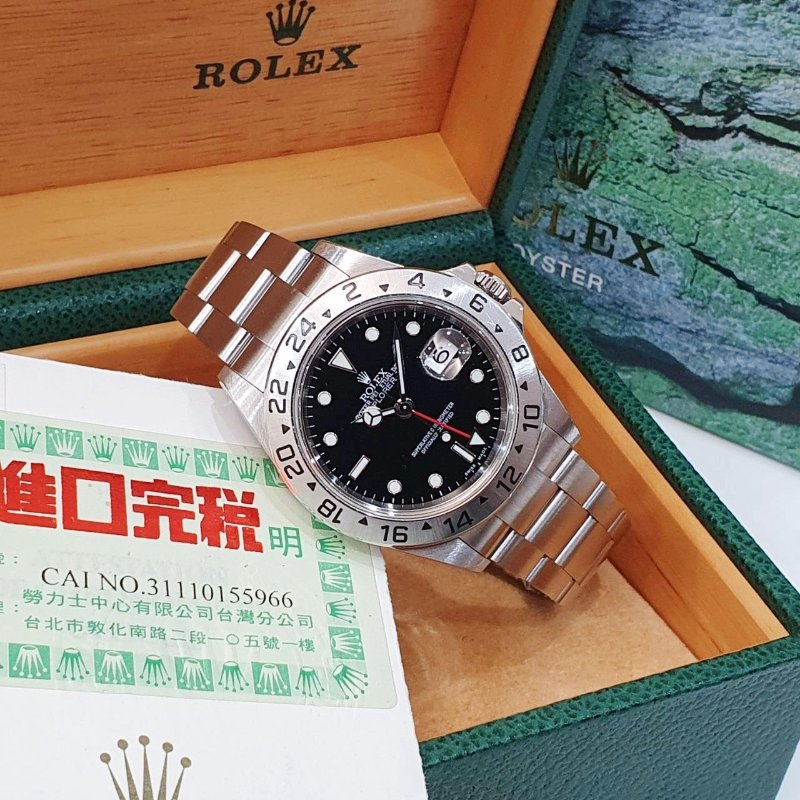 【大眾名錶】ROLEX 勞力士 16570 Explorer ll 探險家二號 黑面紅針 2002/04全配 台灣AD 大眾名錶B1227-4