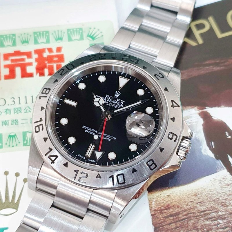 【大眾名錶】ROLEX 勞力士 16570 Explorer ll 探險家二號 黑面紅針 2002/04全配 台灣AD 大眾名錶B1227-8