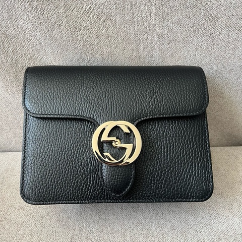 Gucci風琴包 黑色 小號 牛皮 金扣 金色鏈條肩帶