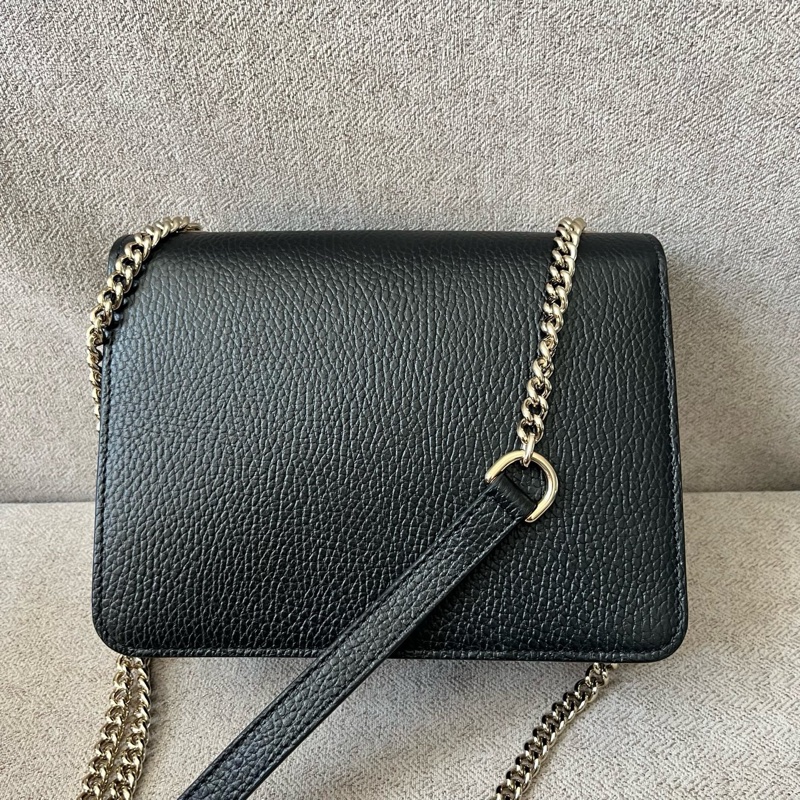 Gucci風琴包 黑色 小號 牛皮 金扣 金色鏈條肩帶-1