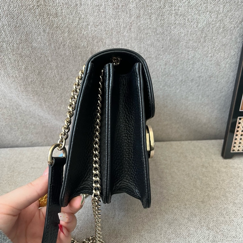 Gucci風琴包 黑色 小號 牛皮 金扣 金色鏈條肩帶-2