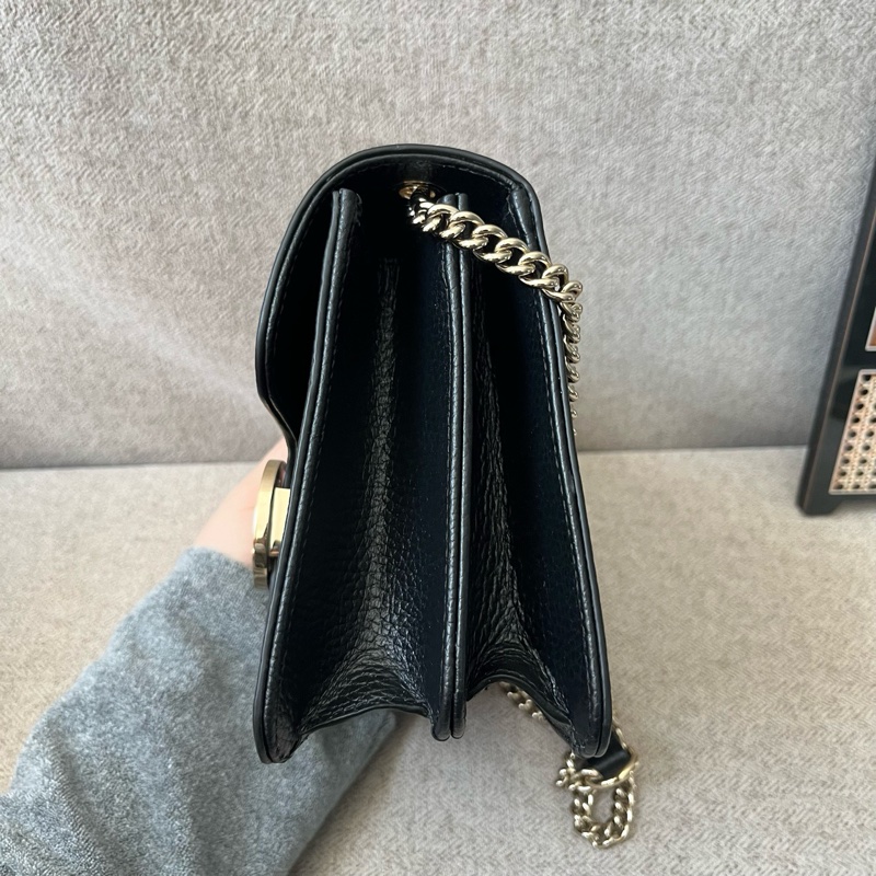 Gucci風琴包 黑色 小號 牛皮 金扣 金色鏈條肩帶-3