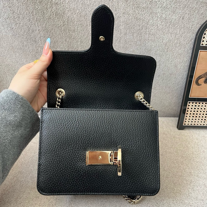 Gucci風琴包 黑色 小號 牛皮 金扣 金色鏈條肩帶-4