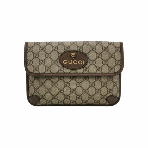 Gucci Neo Vintage牛皮GG老花虎頭Logo皮標腰 包胸包