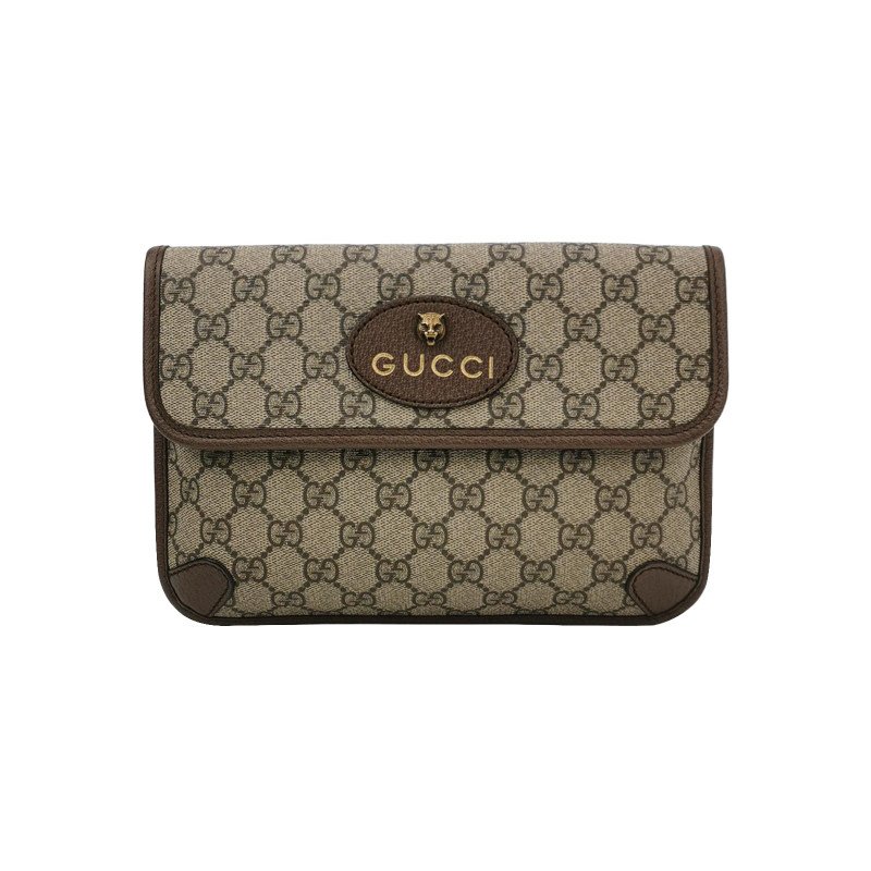 Gucci Neo Vintage牛皮GG老花虎頭Logo皮標腰 包胸包-0