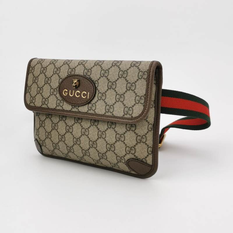 Gucci Neo Vintage牛皮GG老花虎頭Logo皮標腰 包胸包-2