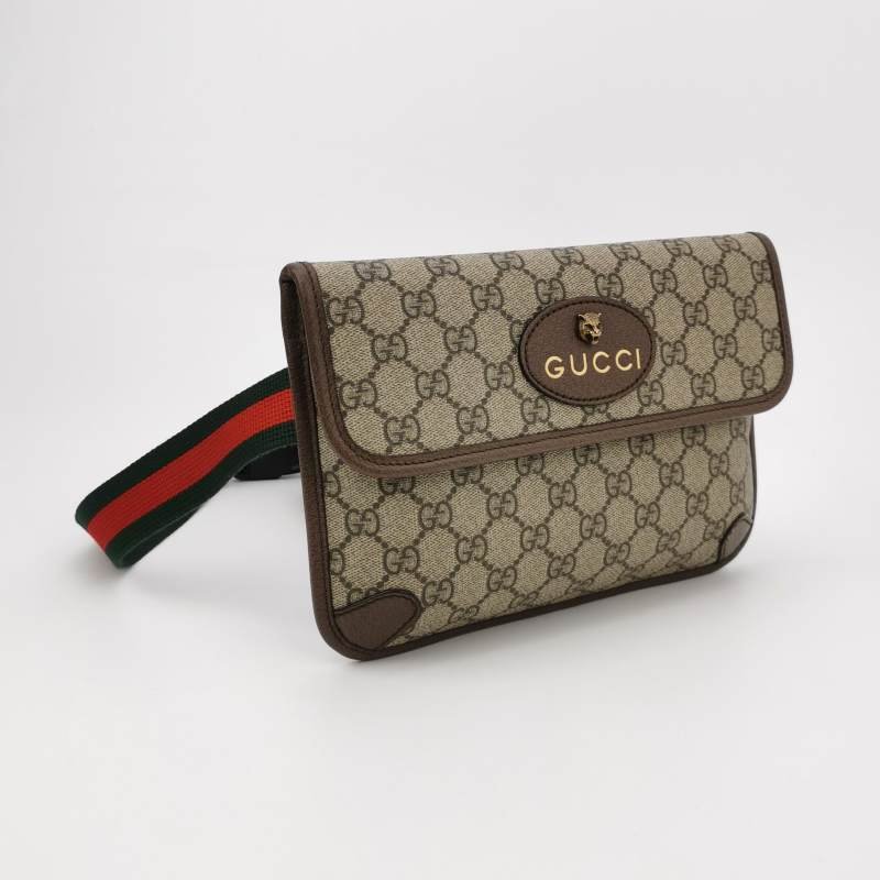 Gucci Neo Vintage牛皮GG老花虎頭Logo皮標腰 包胸包-3