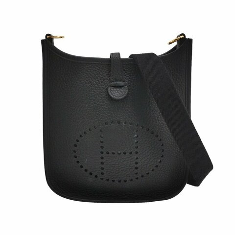 Hermes Evelyne 16鏤空肩背包Clemence(TC)牛皮金扣89黑色D刻