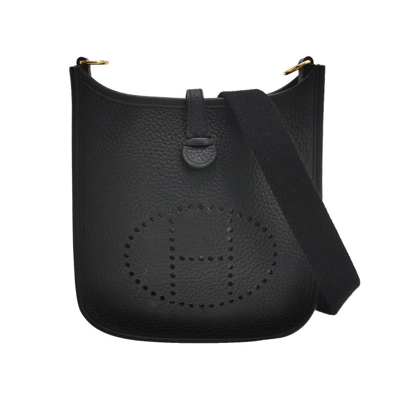 Hermes Evelyne 16鏤空肩背包Clemence(TC)牛皮金扣89黑色D刻-0