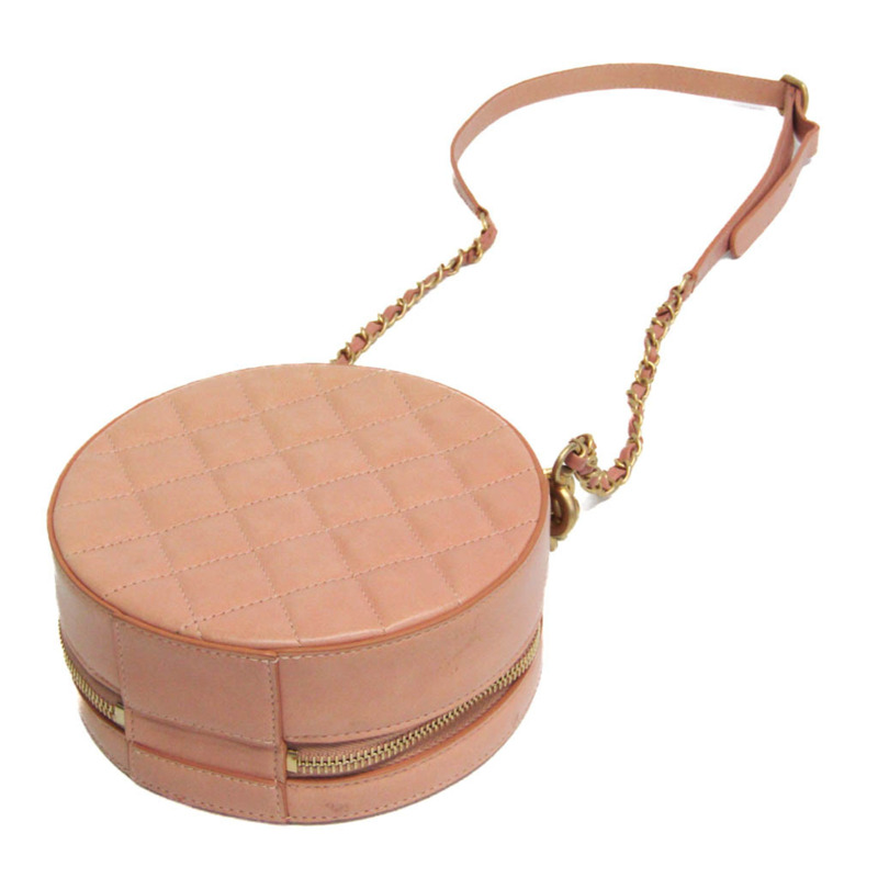 香奈兒 Matelasse 圓形地球女士真皮手提包/單肩包 淺粉紅色-2