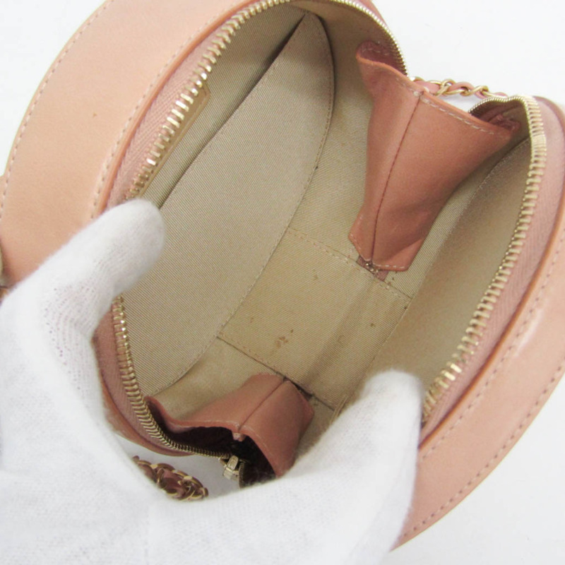 香奈兒 Matelasse 圓形地球女士真皮手提包/單肩包 淺粉紅色-3