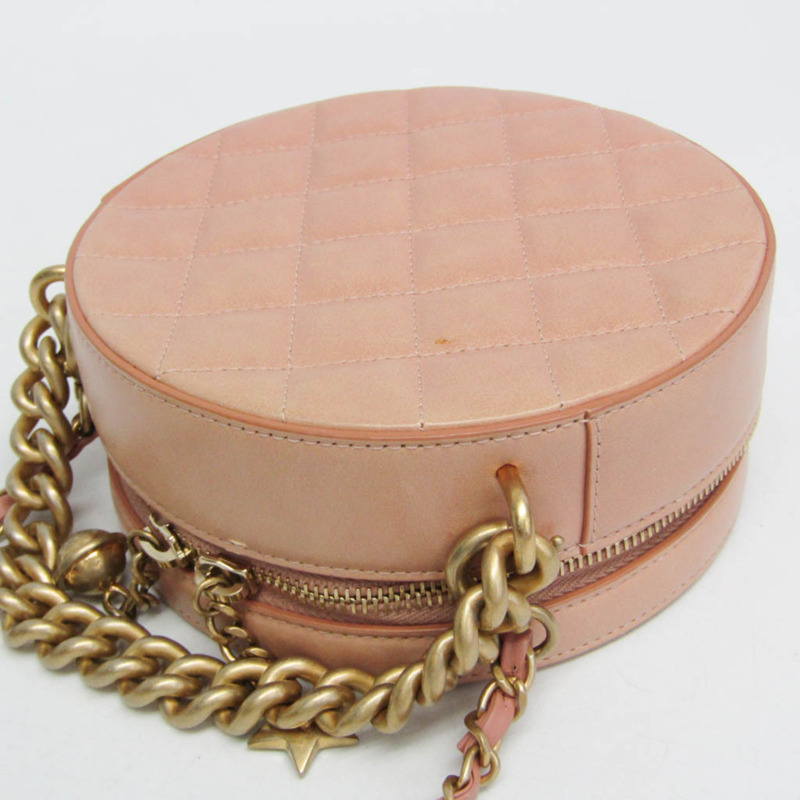 香奈兒 Matelasse 圓形地球女士真皮手提包/單肩包 淺粉紅色-6