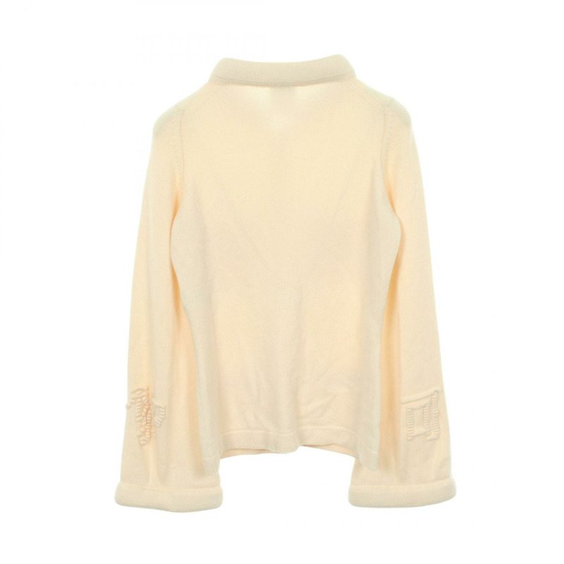 香奈兒 COCO 標誌紐扣開襟羊毛衫 #34 羊絨米色 二手 女士-1