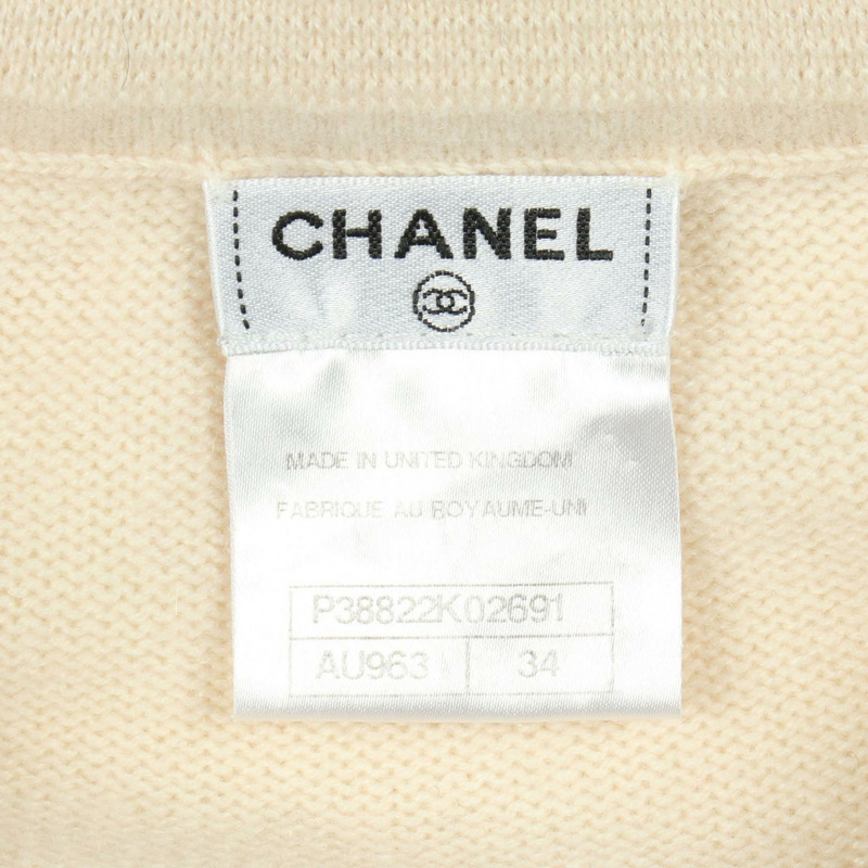 香奈兒 COCO 標誌紐扣開襟羊毛衫 #34 羊絨米色 二手 女士-2