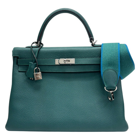 孔雀綠色 Clemence牛革 Kelly 35 凱莉包 兩用包 □Q刻 銀釦【HERMES 愛馬仕】