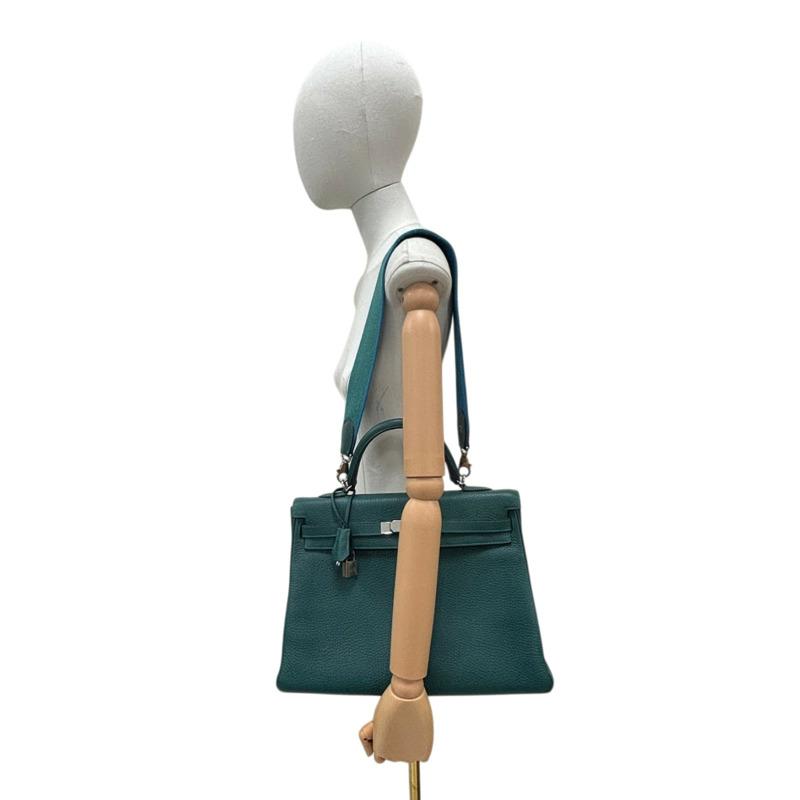 孔雀綠色 Clemence牛革 Kelly 35 凱莉包 兩用包 □Q刻 銀釦【HERMES 愛馬仕】-7