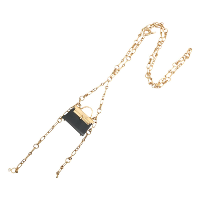 18K玫瑰金 黑色琺瑯 鑽石 Precieux Kelly Long 項鍊【HERMES 愛馬仕】 223220B 00-2