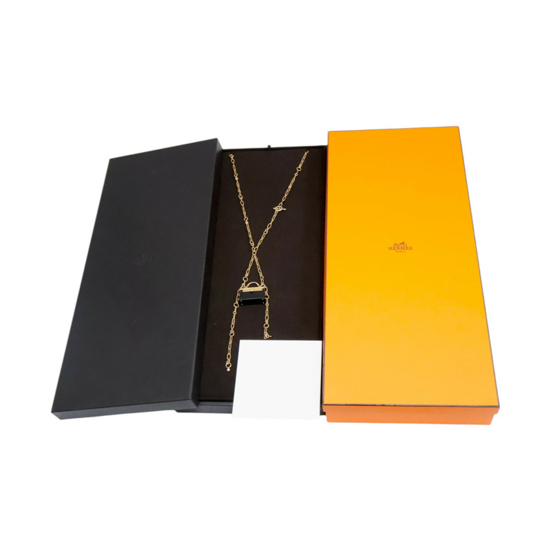 18K玫瑰金 黑色琺瑯 鑽石 Precieux Kelly Long 項鍊【HERMES 愛馬仕】 223220B 00-6