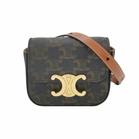 Celine Claude迷你牛皮標誌印花Logo插扣斜挎包包