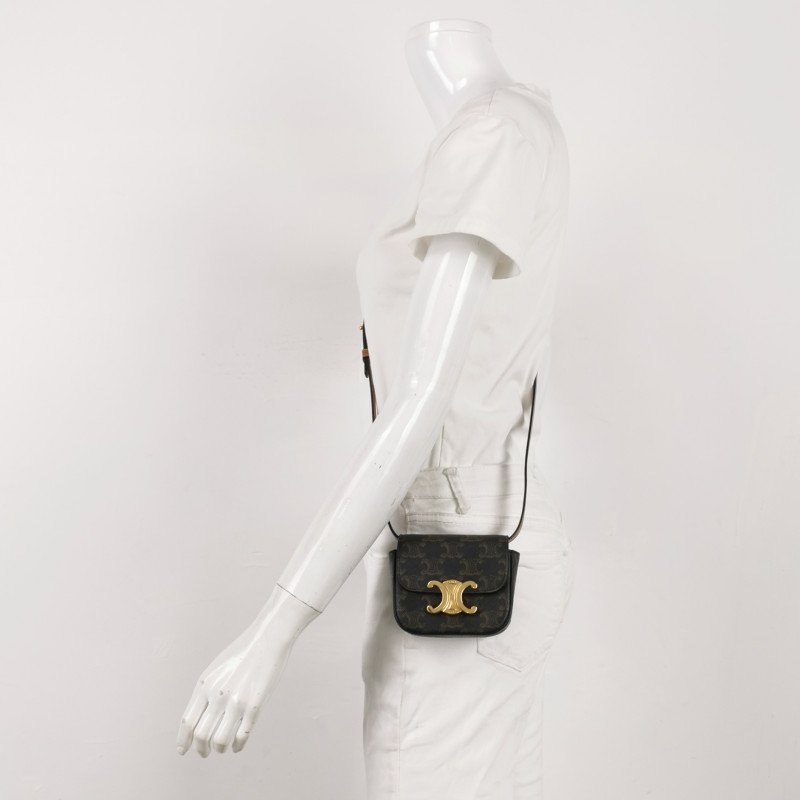 Celine Claude迷你牛皮標誌印花Logo插扣斜挎包包-1