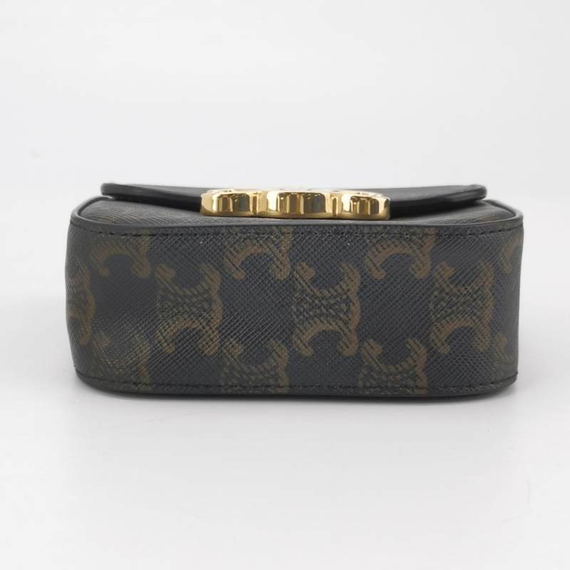 Celine Claude迷你牛皮標誌印花Logo插扣斜挎包包-5