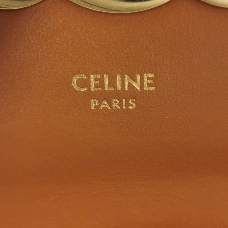 Celine Claude迷你牛皮標誌印花Logo插扣斜挎包包-7