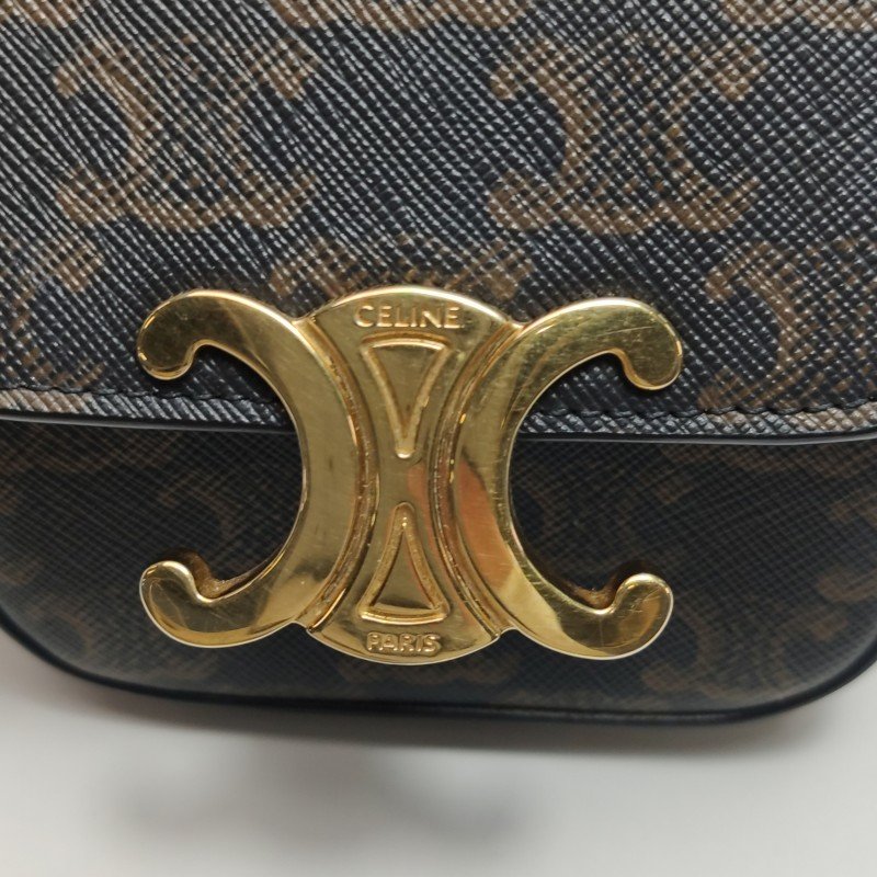 Celine Claude迷你牛皮標誌印花Logo插扣斜挎包包-13