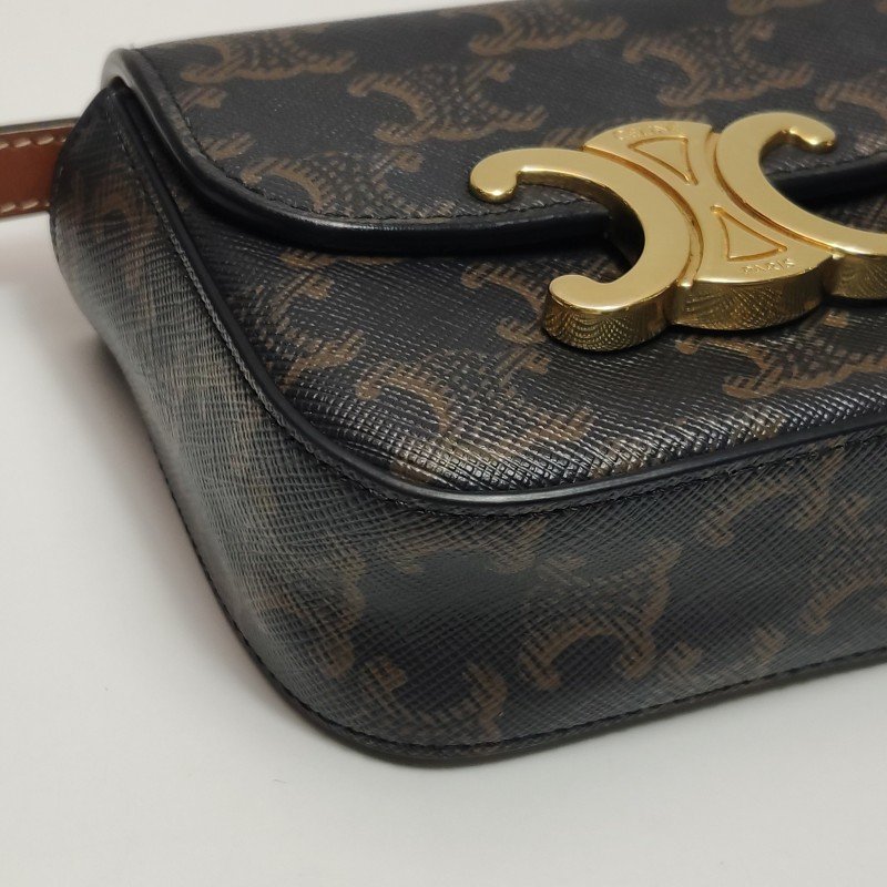 Celine Claude迷你牛皮標誌印花Logo插扣斜挎包包-22