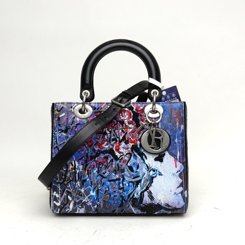 DIOR LadyDior戴妃包五格圖案牛皮銀扣2017