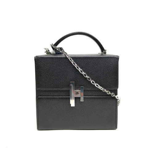 HERMES Cinhetic18盒子包黑色Chevre山羊皮A刻銀扣