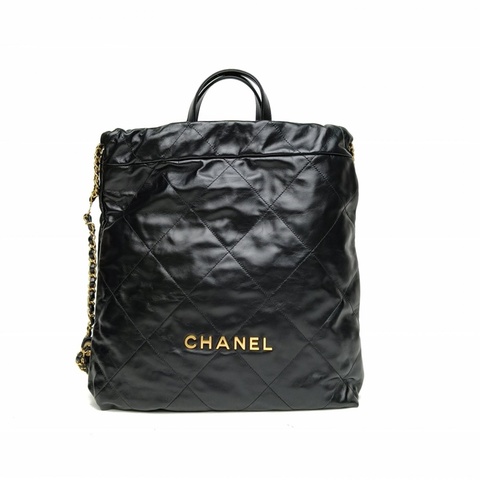 CHANEL 22Bag帶手柄雙肩包大號黑色牛皮晶片金扣