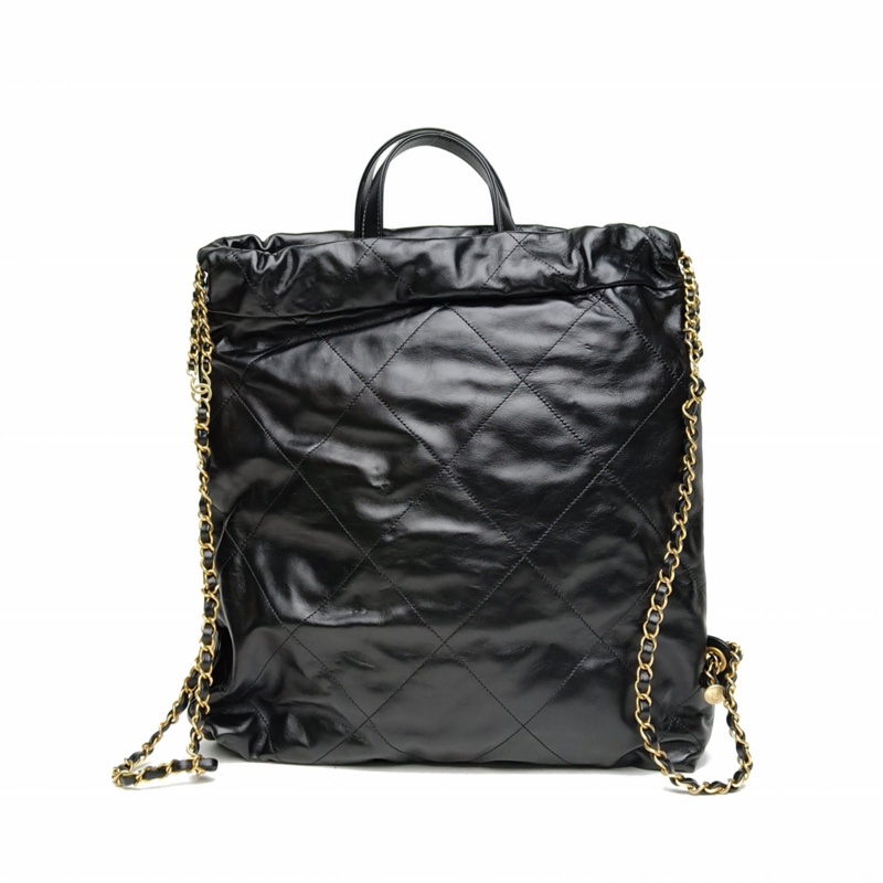 CHANEL 22Bag帶手柄雙肩包大號黑色牛皮晶片金扣-2