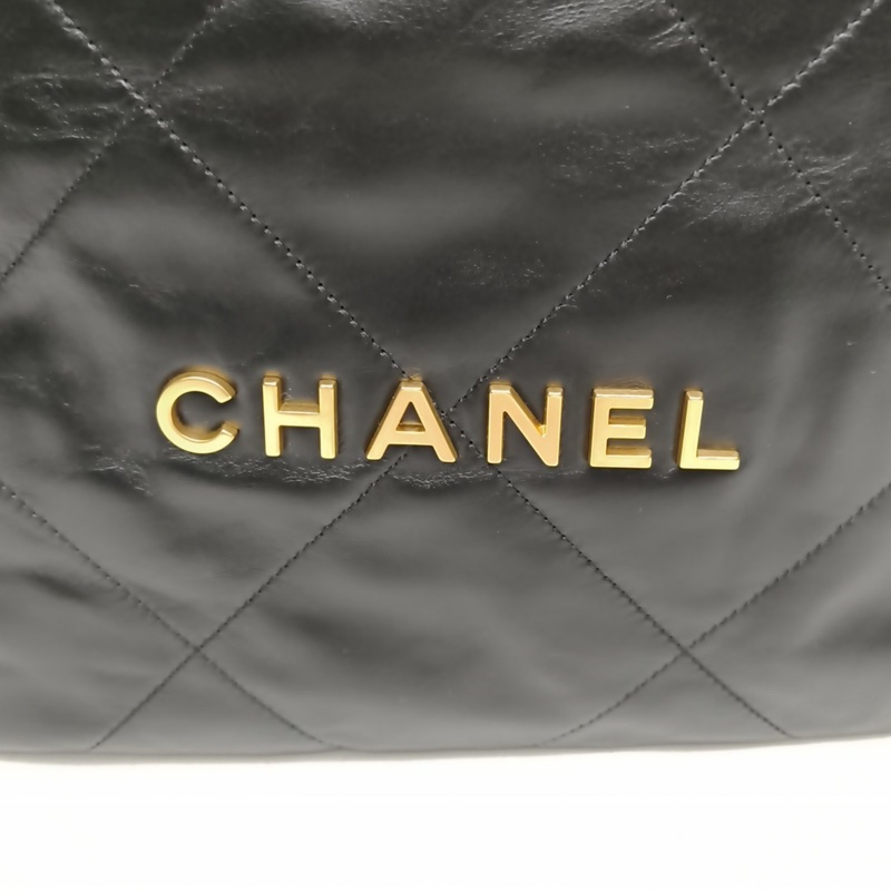 CHANEL 22Bag帶手柄雙肩包大號黑色牛皮晶片金扣-4