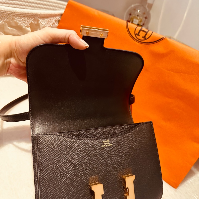 Hermes Mini Constance 18 黑色 Epsom 89 NOIR玫瑰金-5