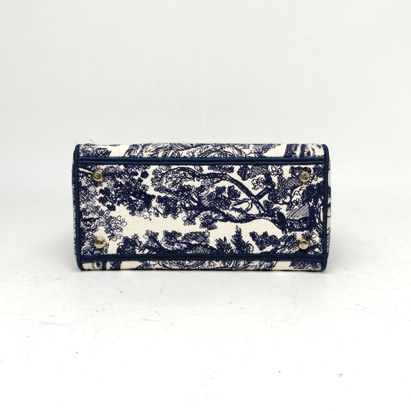 DIOR LadyD-Lite戴妃包中號墨藍色帆布金扣2021-3