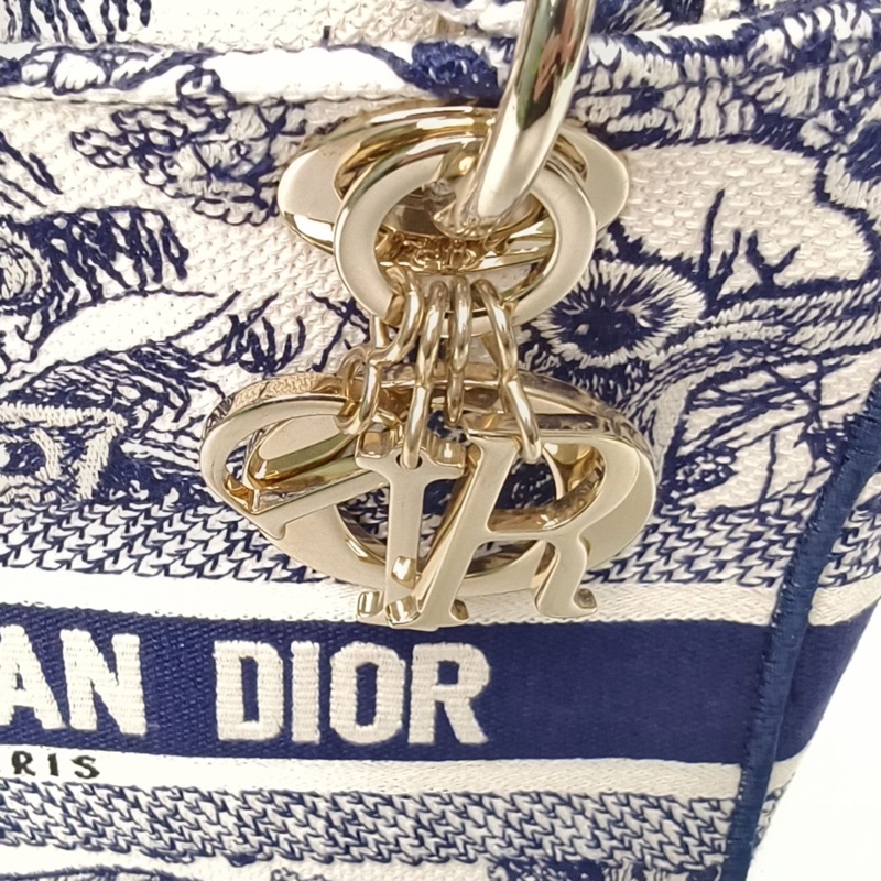 DIOR LadyD-Lite戴妃包中號墨藍色帆布金扣2021-4