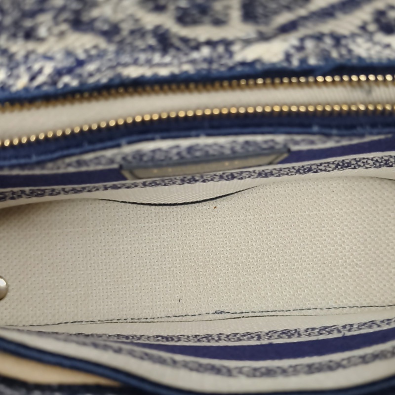 DIOR LadyD-Lite戴妃包中號墨藍色帆布金扣2021-5