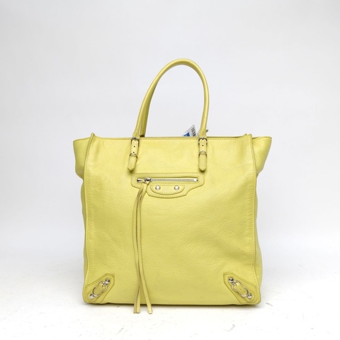 BALENCIAGA 黃色牛皮City系列機車包手提托特包