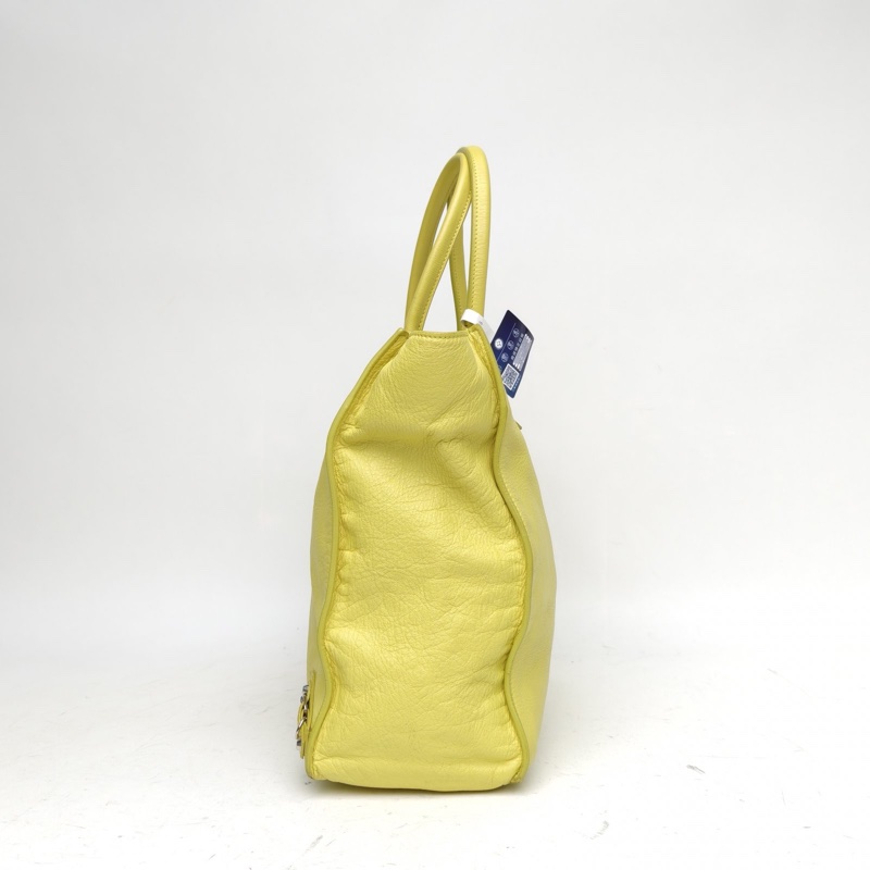 BALENCIAGA 黃色牛皮City系列機車包手提托特包-1