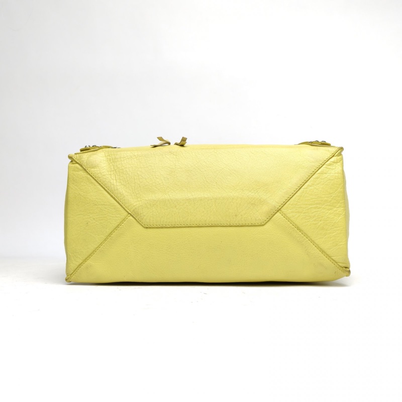 BALENCIAGA 黃色牛皮City系列機車包手提托特包-3