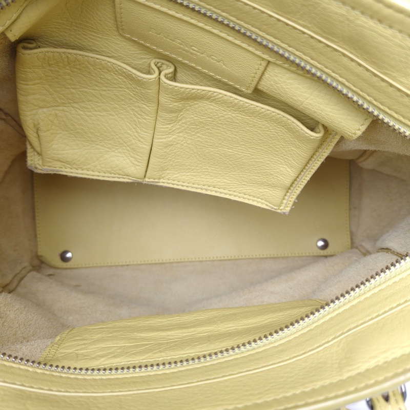 BALENCIAGA 黃色牛皮City系列機車包手提托特包-4