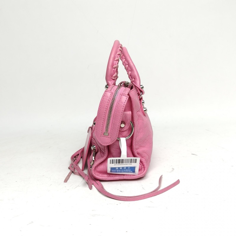 BALENCIAGA CityMini24機車包粉色羊皮銀扣-1