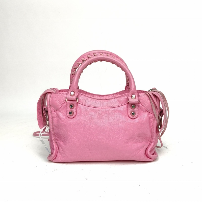 BALENCIAGA CityMini24機車包粉色羊皮銀扣-2