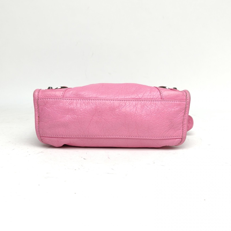 BALENCIAGA CityMini24機車包粉色羊皮銀扣-3